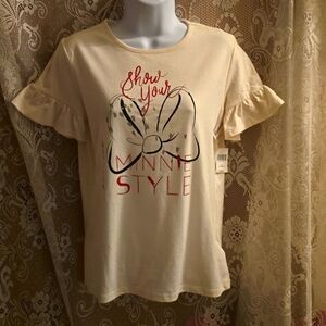 New Disney Women's‎ XS Minnie Mouse Cream Ruffle Sleeve Top